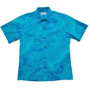 T&L Muumuu Factory Hawaiian Shirt Mens L Turquoise Blue Aloha